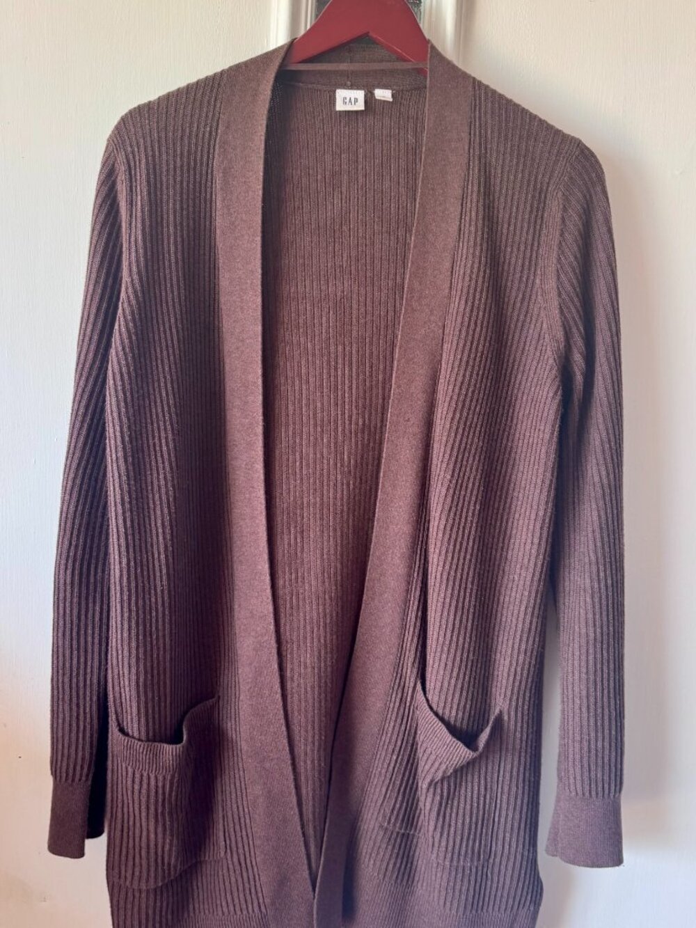 GAP Ribbed Open Front Cardigan Sweater | Medium | Brown | Long Sleeve Pockets